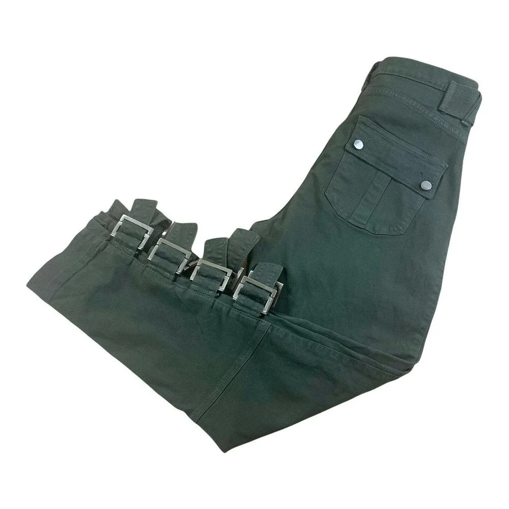 ANIMALE Brazil Womens High Rise Military Style Pants Size 38/6 Green Leg Buckles - Picture 2 of 12